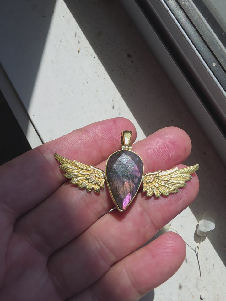 Labradorite Anahata Brass Pendant