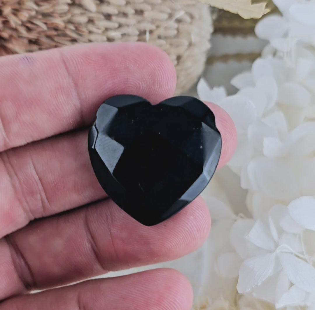 Black Obsidian Faceted Heart Pendant