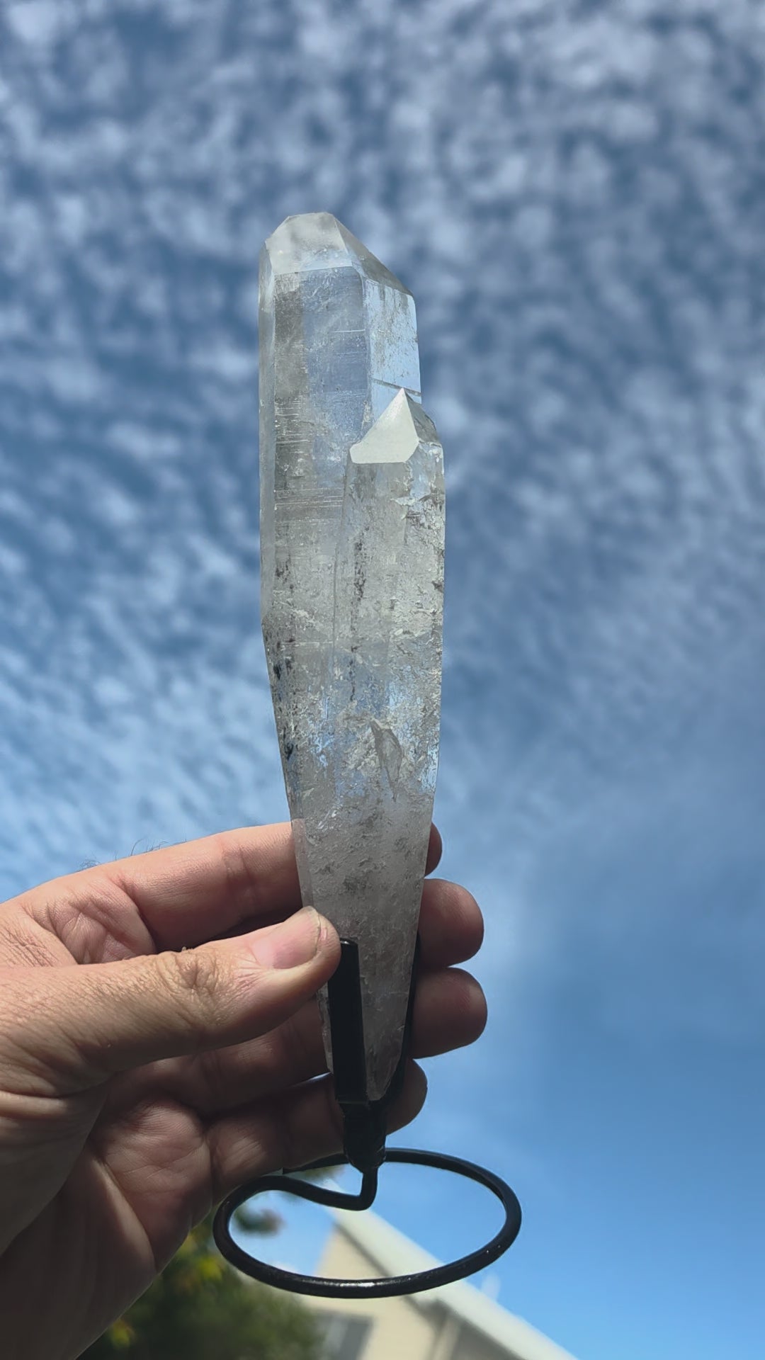 Lemurian Twin Flame Laser Quartz with metal stand