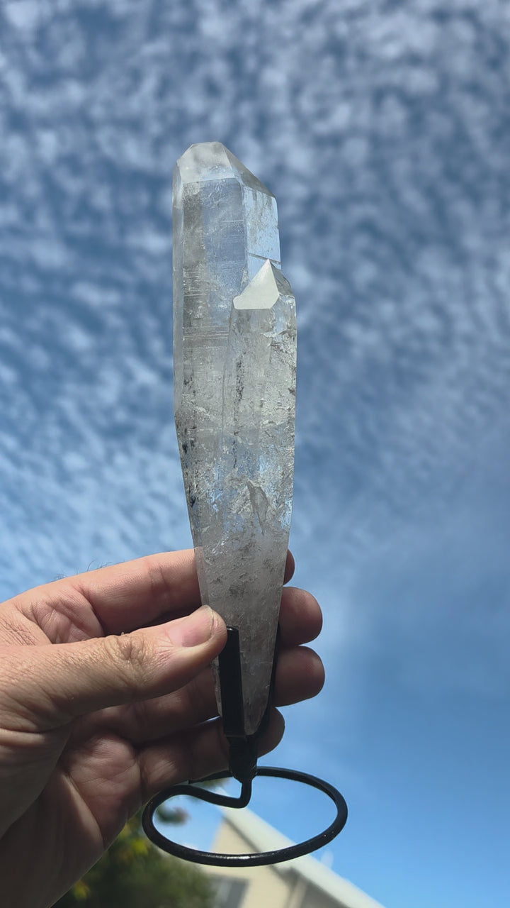 Lemurian Twin Flame Laser Quartz with metal stand