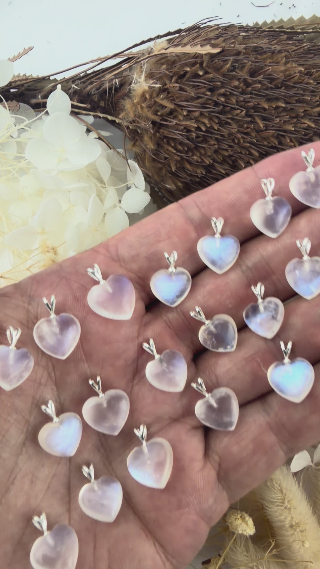 Rainbow Moonstone Heart Silver Pendant - Intuitively Selected