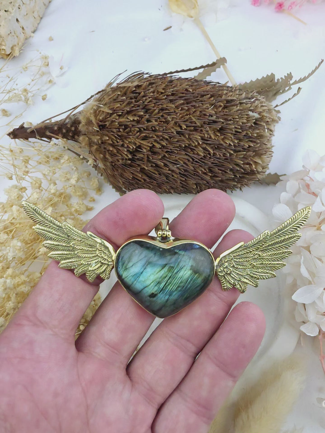 Labradorite Heart Anahata Brass Pendant