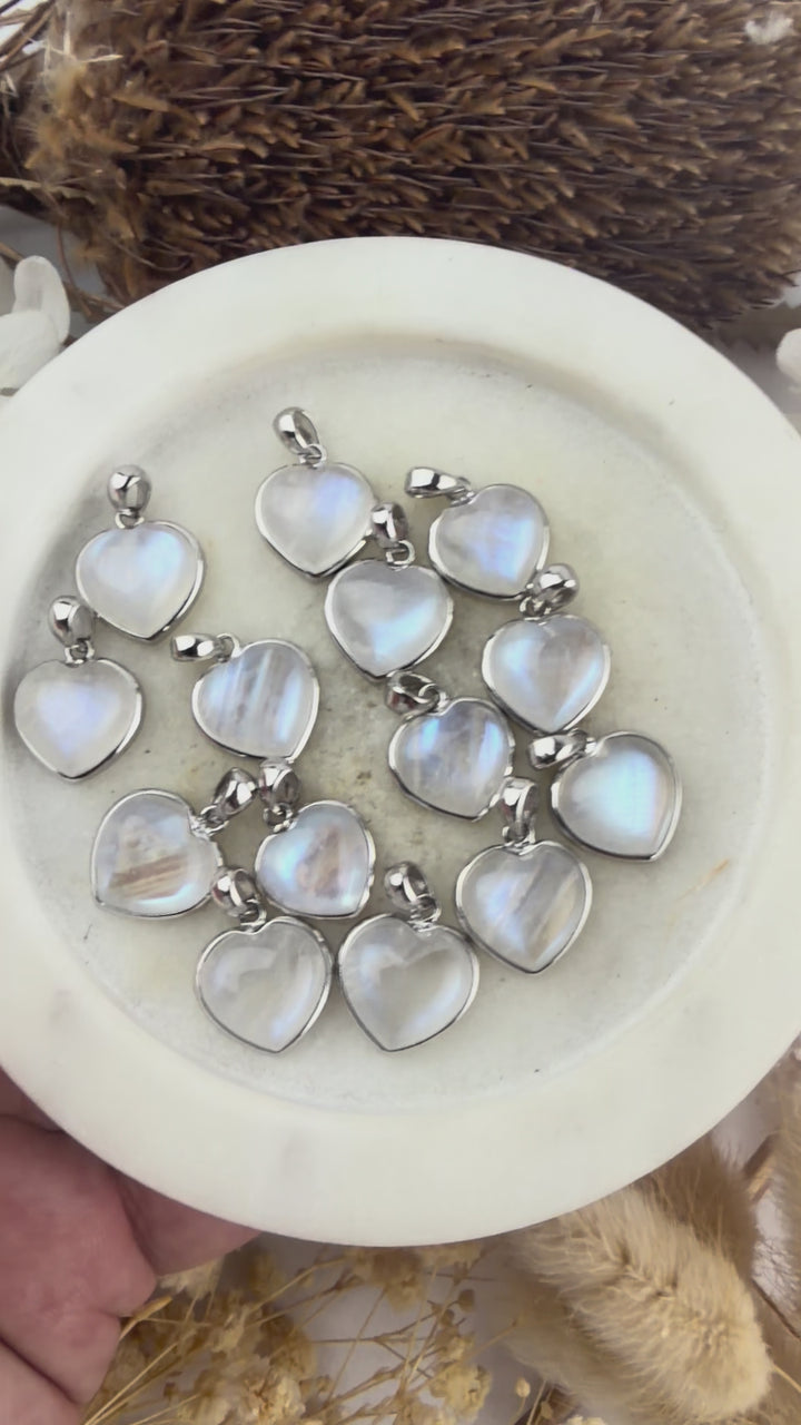 Rainbow Moonstone Heart Silver Pendant