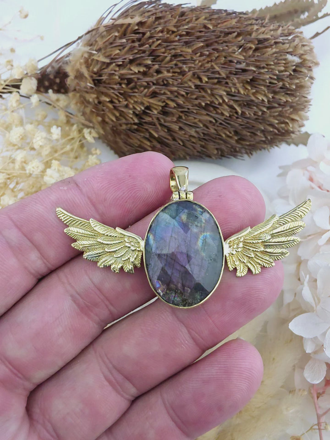 Labradorite Anahata Brass Pendant