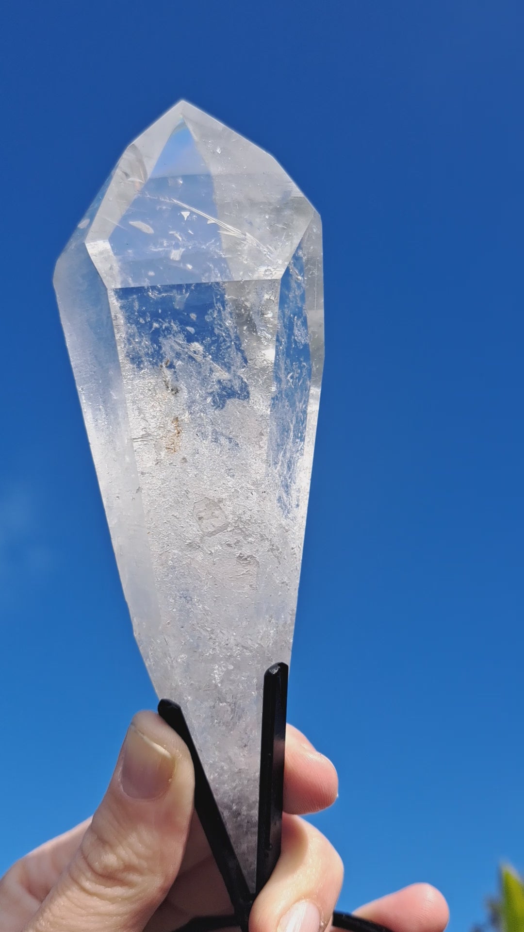 Lemurian Seed Laser Quartz In Metal Stand