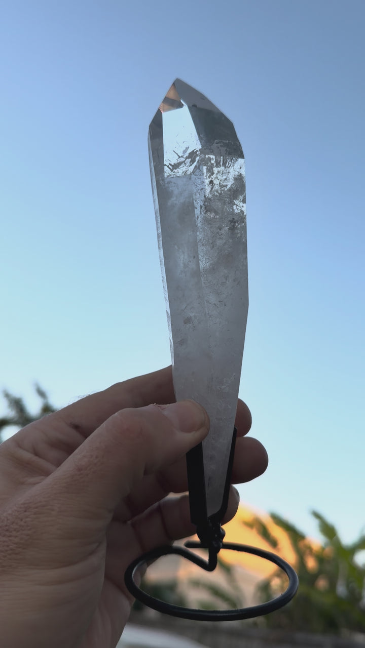 Lemurian Seed Laser Quartz In Metal Stand