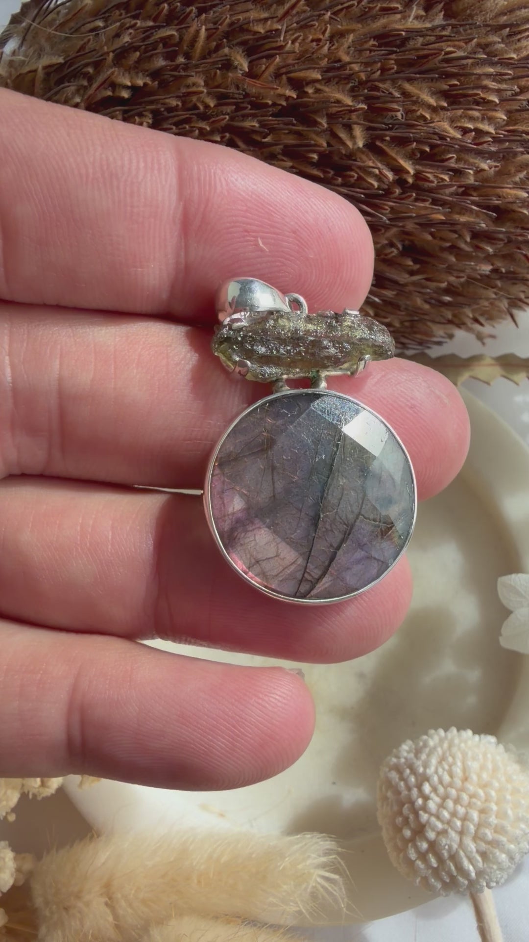 Labradorite & Moldavite Silver Pendant