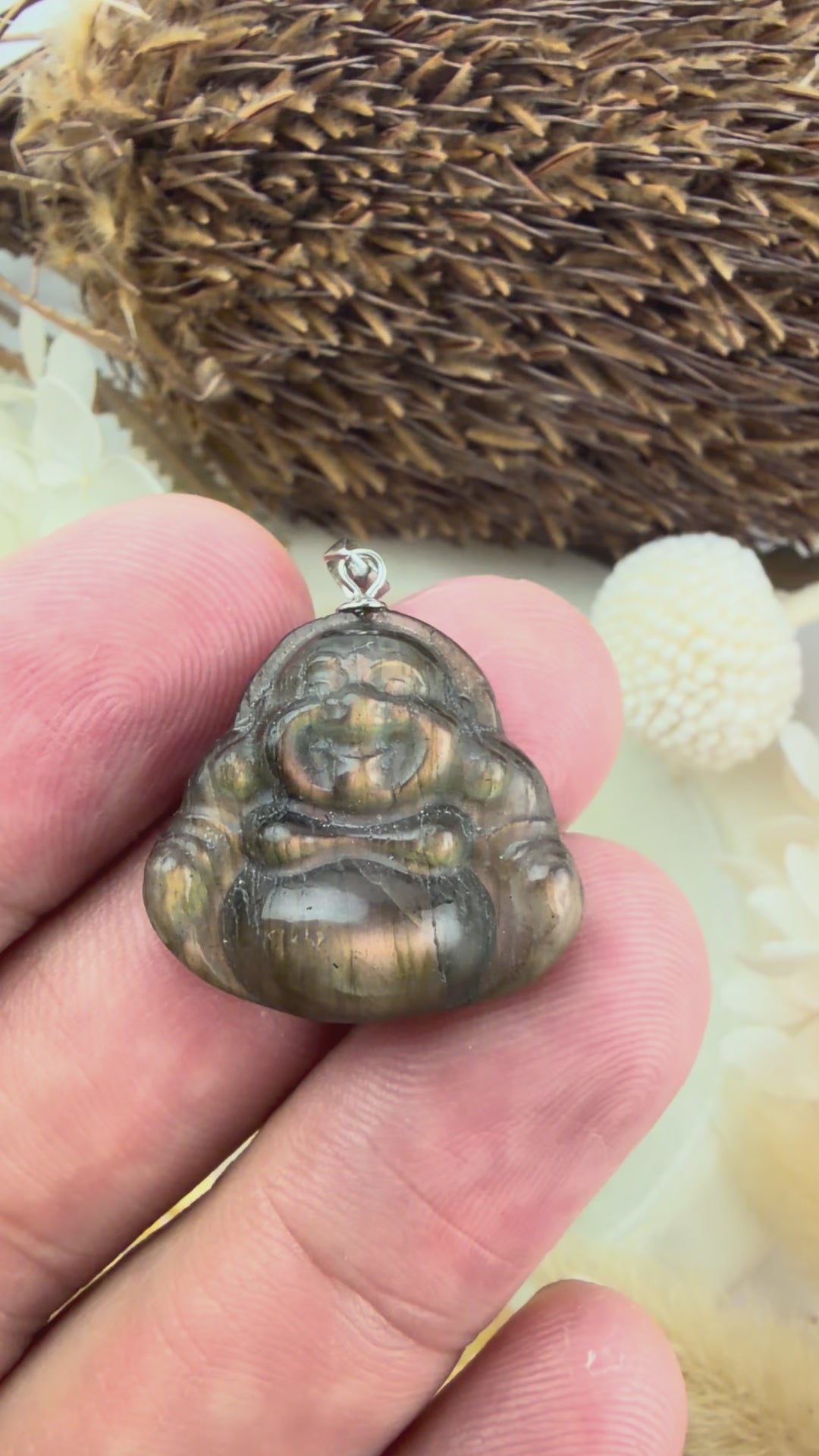 Labradorite Buddha Silver Pendant