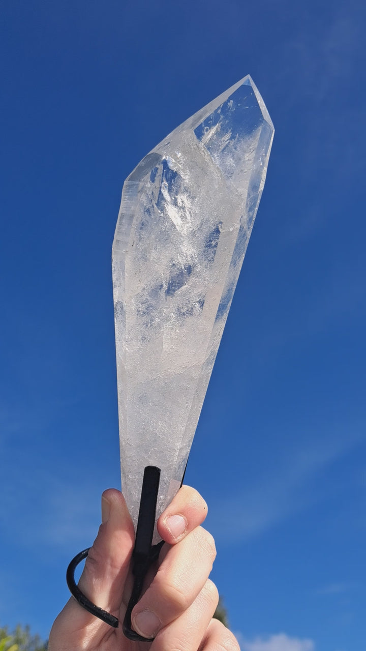 Lemurian Seed Laser Quartz In Metal Stand