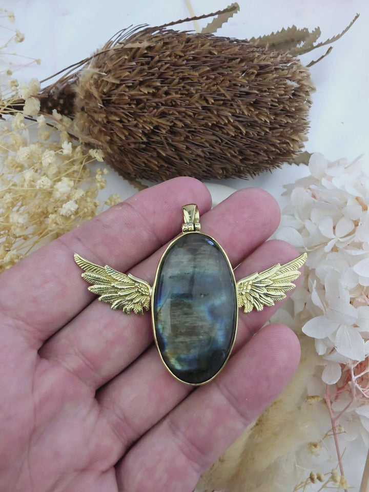 Labradorite Anahata Brass Pendant