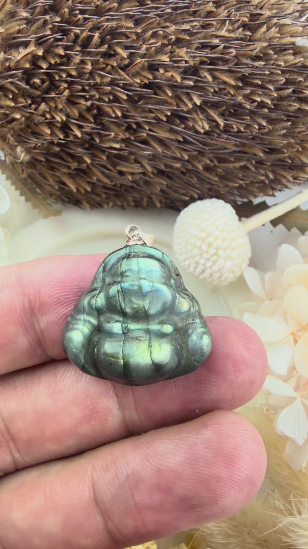 Labradorite Buddha Silver Pendant