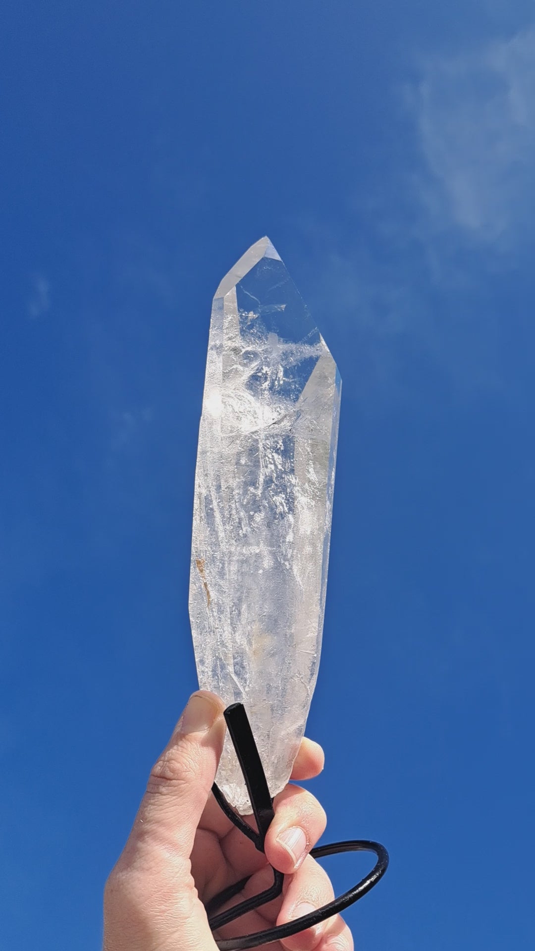 Lemurian Seed Laser Double Terminator Twin Quartz In Metal Stand