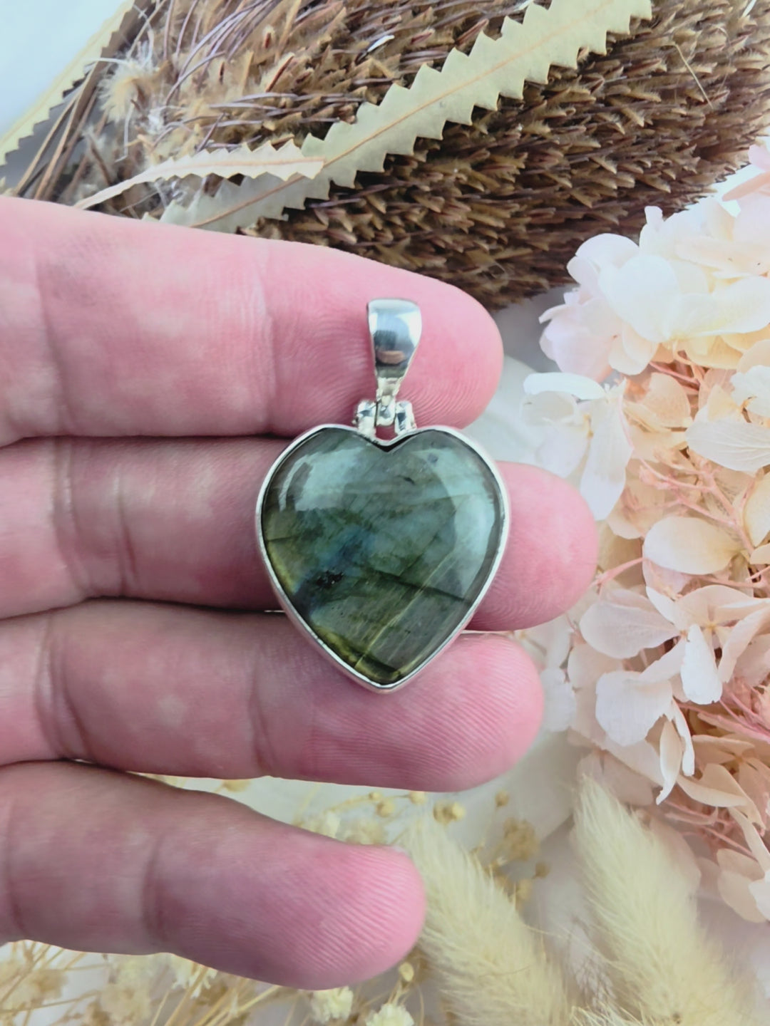 Labradorite Heart Silver Pendant