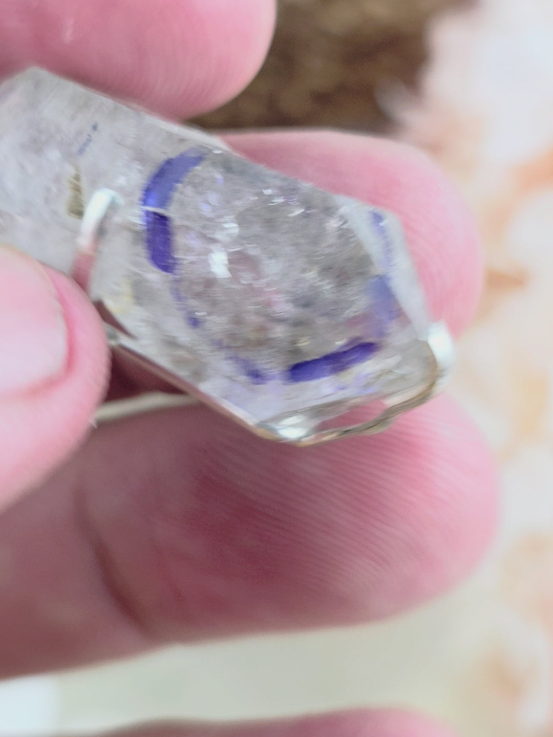 Clear Quartz with Enhydro Bubble Double Terminator Silver Pendant