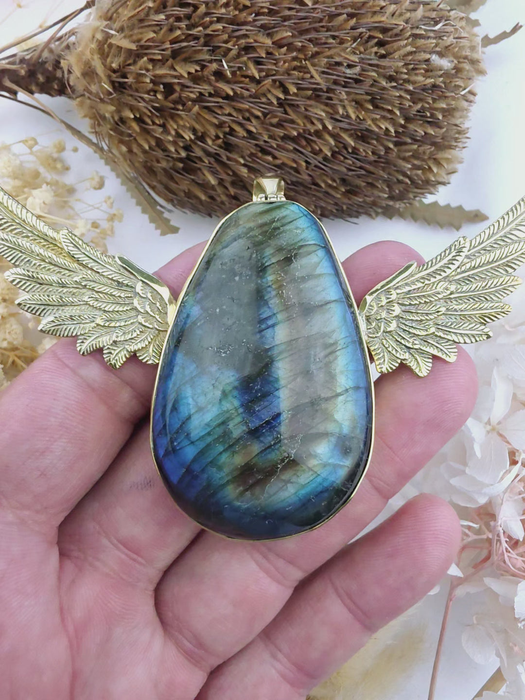 Labradorite Queen Anahata Brass Pendant
