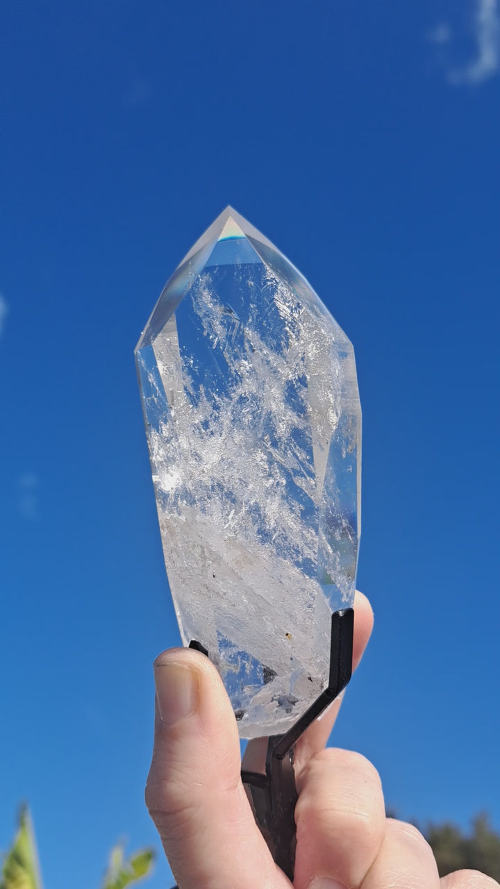 Lemurian Seed Laser Quartz In Metal Stand
