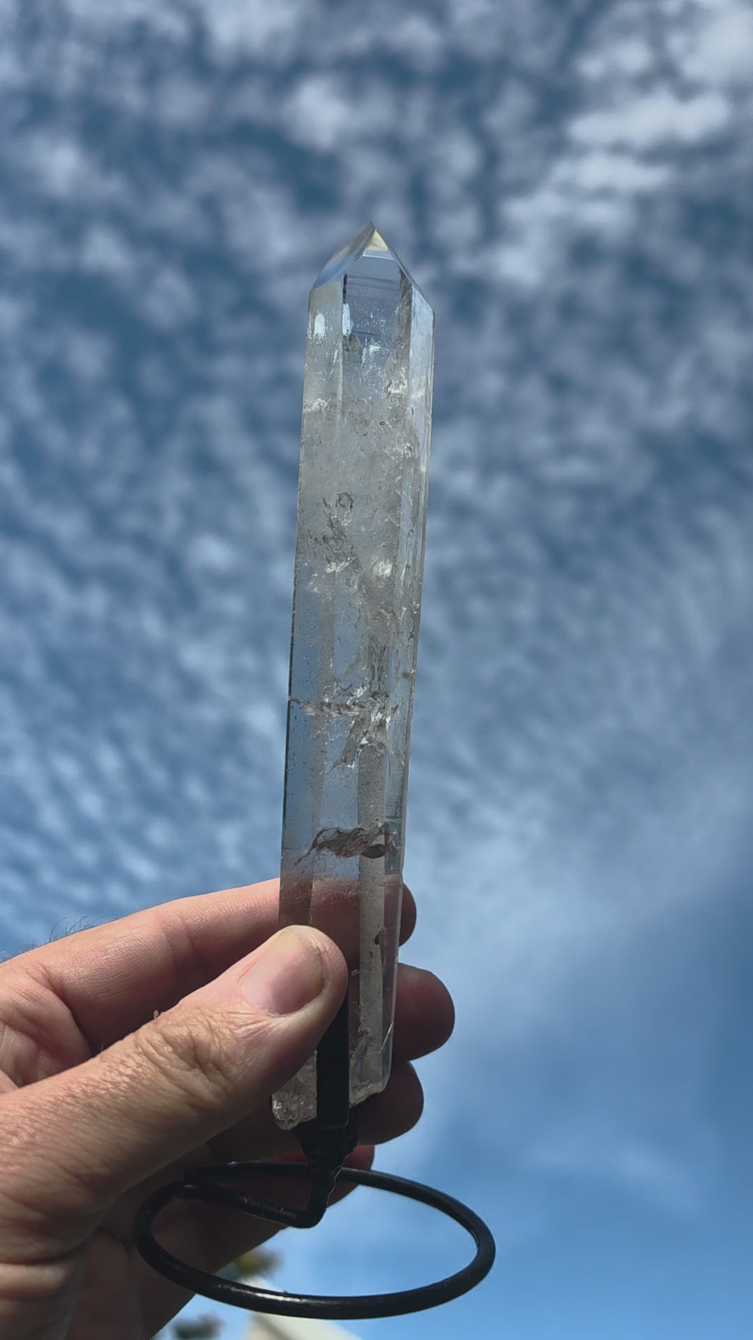 Lemurian with Black Chlorite Phantom Quartz with Metal Stand