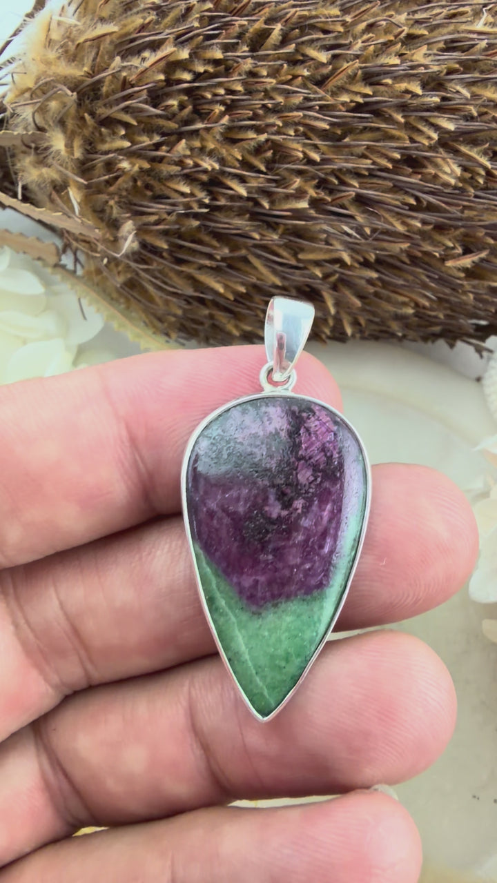 Ruby Zoisite Silver Pendant