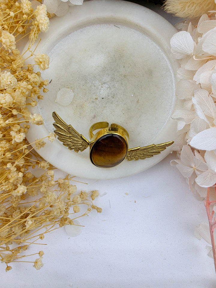 Tigers Eye Anahata Brass Ring