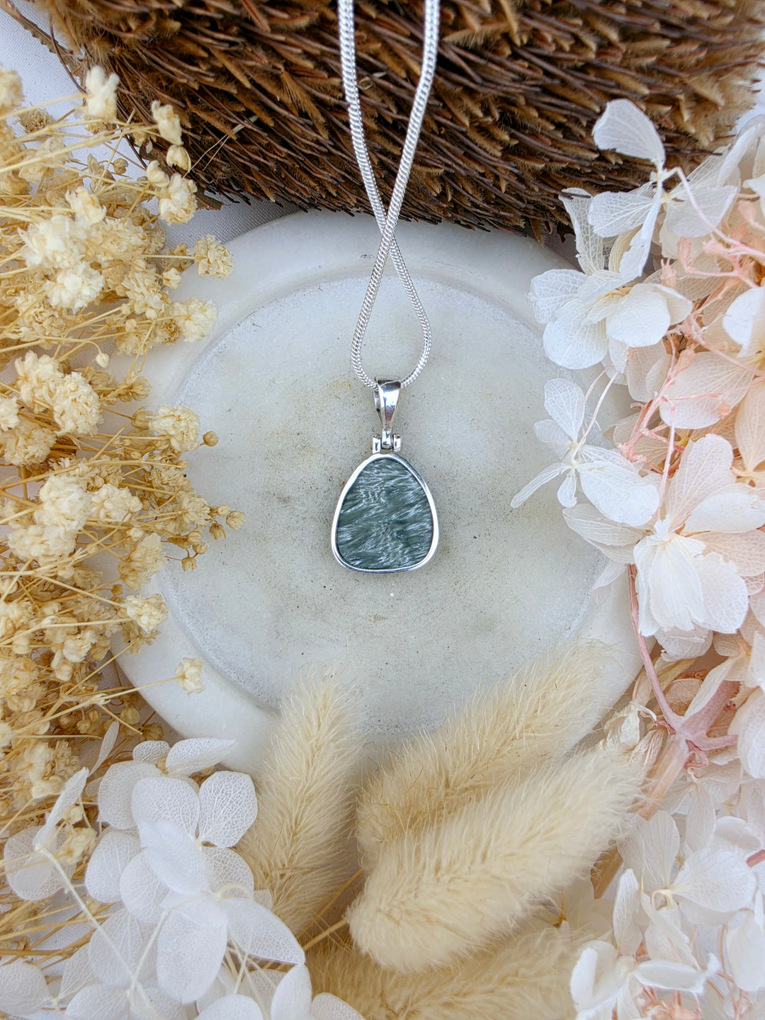 Seraphinite Tear Drop Silver Pendant