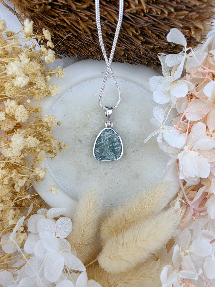 Seraphinite Tear Drop Silver Pendant