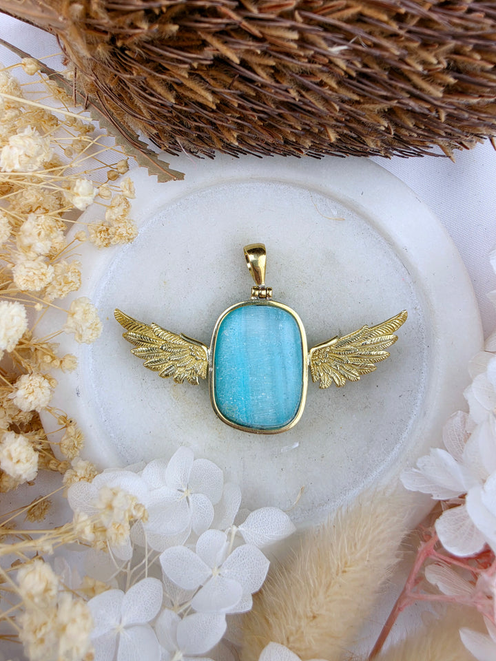 Blue Aragonite Anahata Brass Pendant
