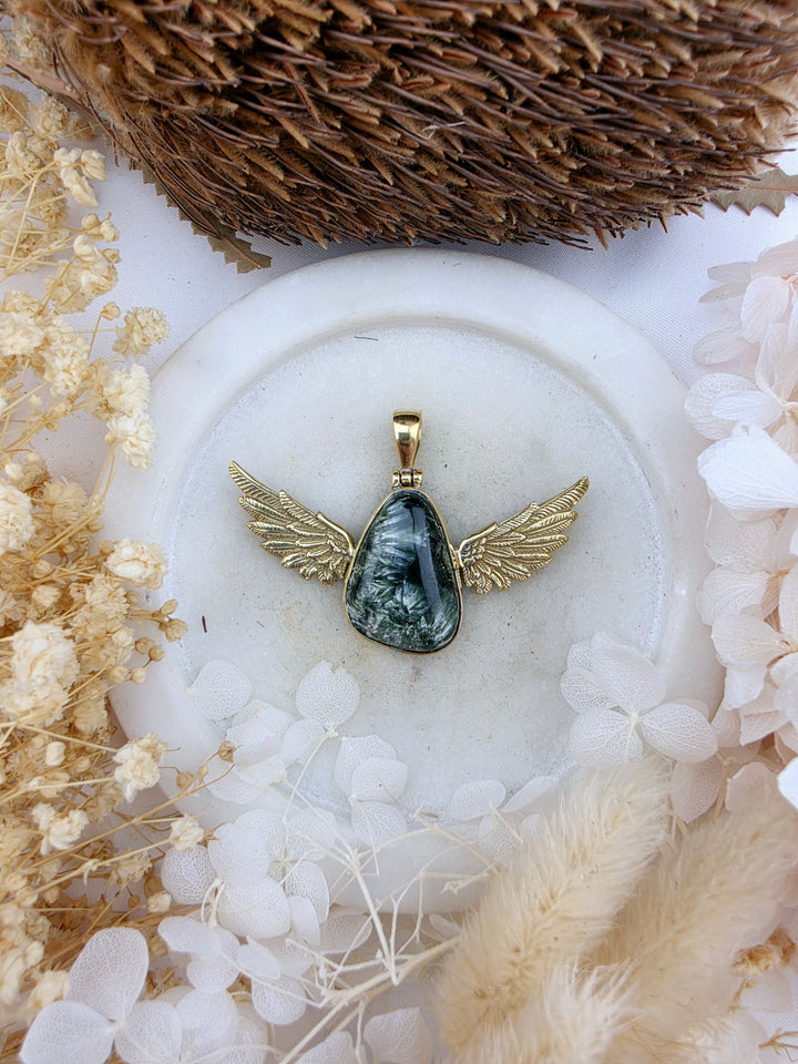 Seraphinite Anahata Brass Pendant