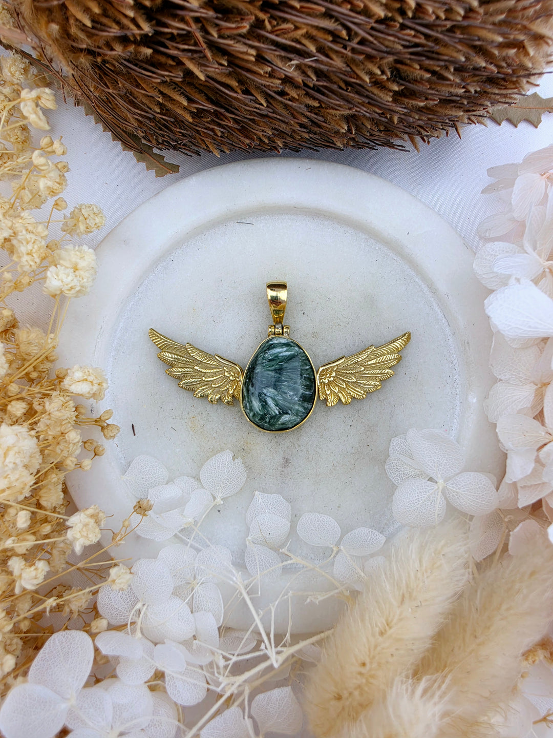 Seraphinite Anahata Brass Pendant