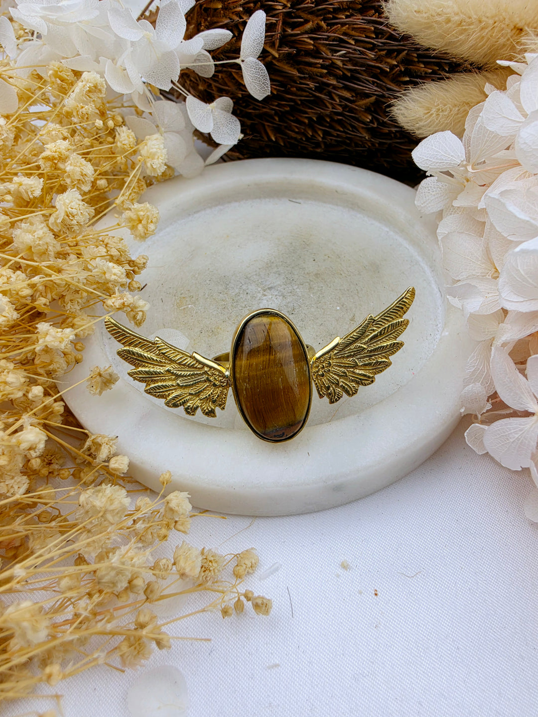 Tigers Eye Anahata Brass Ring