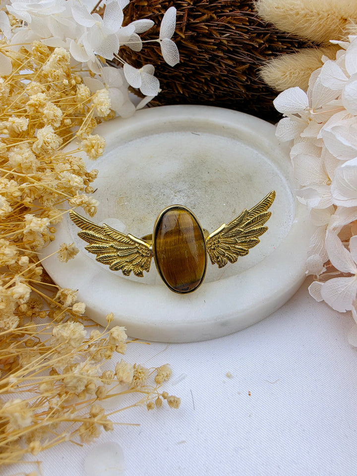 Tigers Eye Anahata Brass Ring