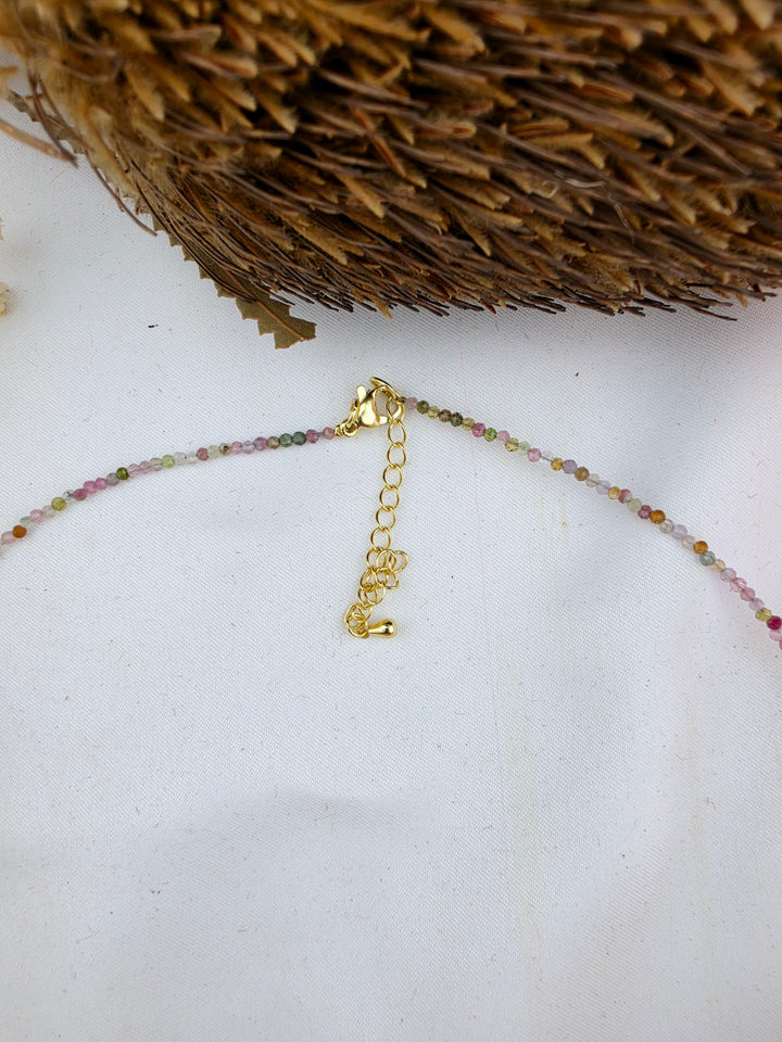 Watermelon Tourmaline Faceted Pearl Necklace - 2mm