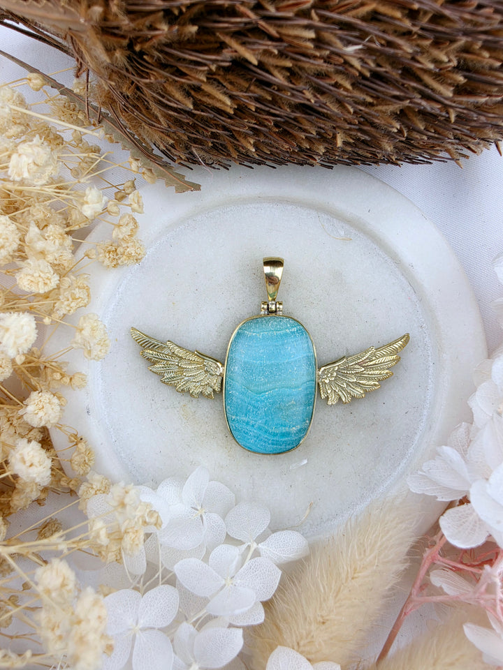 Blue Aragonite Anahata Brass Pendant