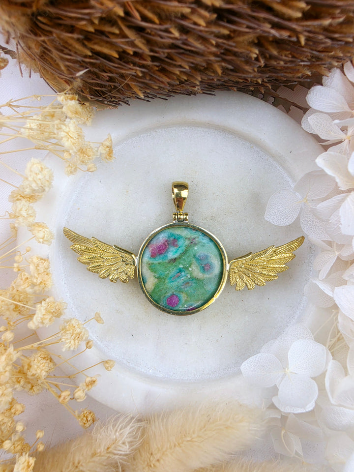 Ruby Fucshite Anahata Brass Pendant
