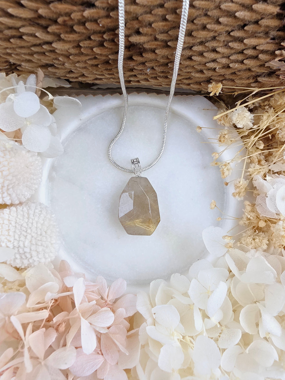Rutilated Quartz Faceted Silver Pendant - Illuminated