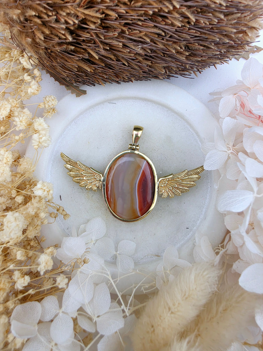 Carnelian Anahata Brass Pendant