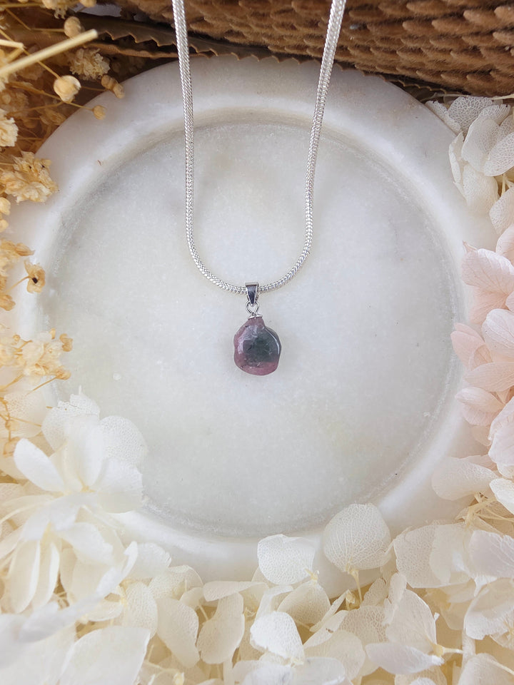 Pink & Green Tourmaline Silver Pendant — Flow & Flourish