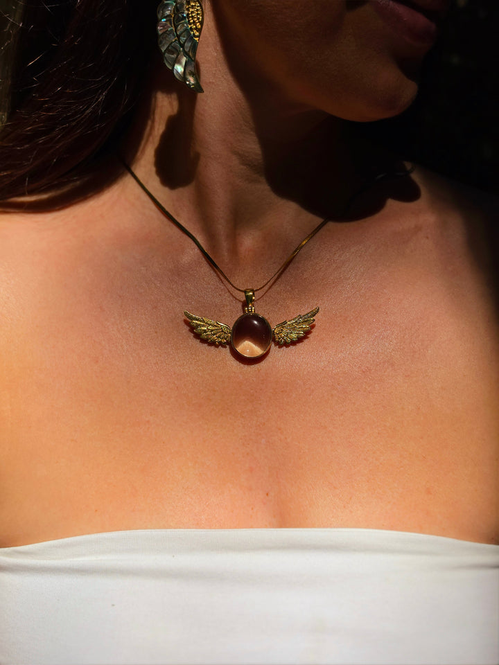 Clear Quartz Anahata Brass Pendant
