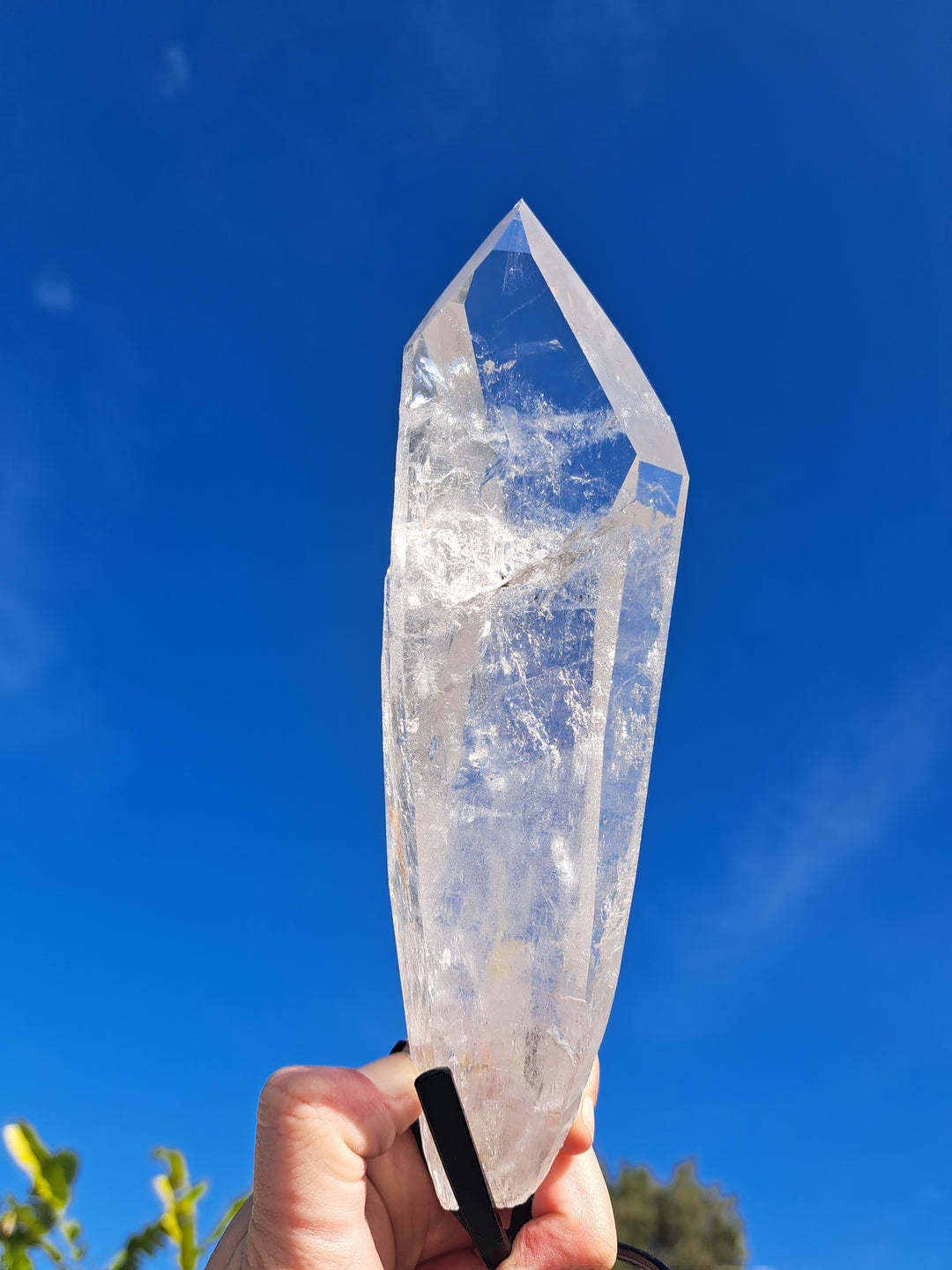 Lemurian Seed Laser Double Terminator Twin Quartz In Metal Stand