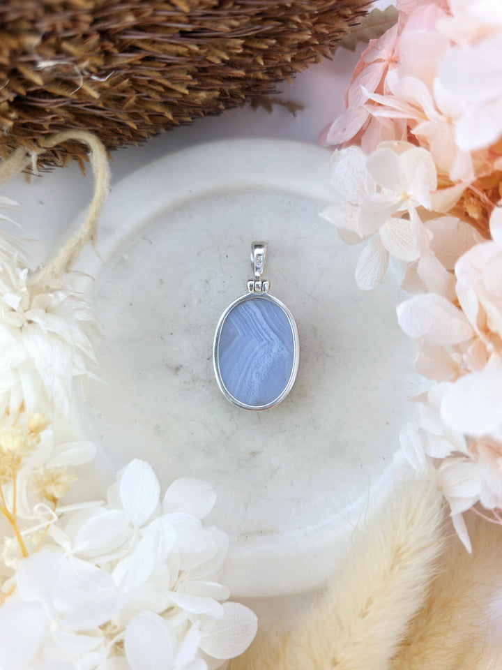 Blue Lace Agate Silver Pendant