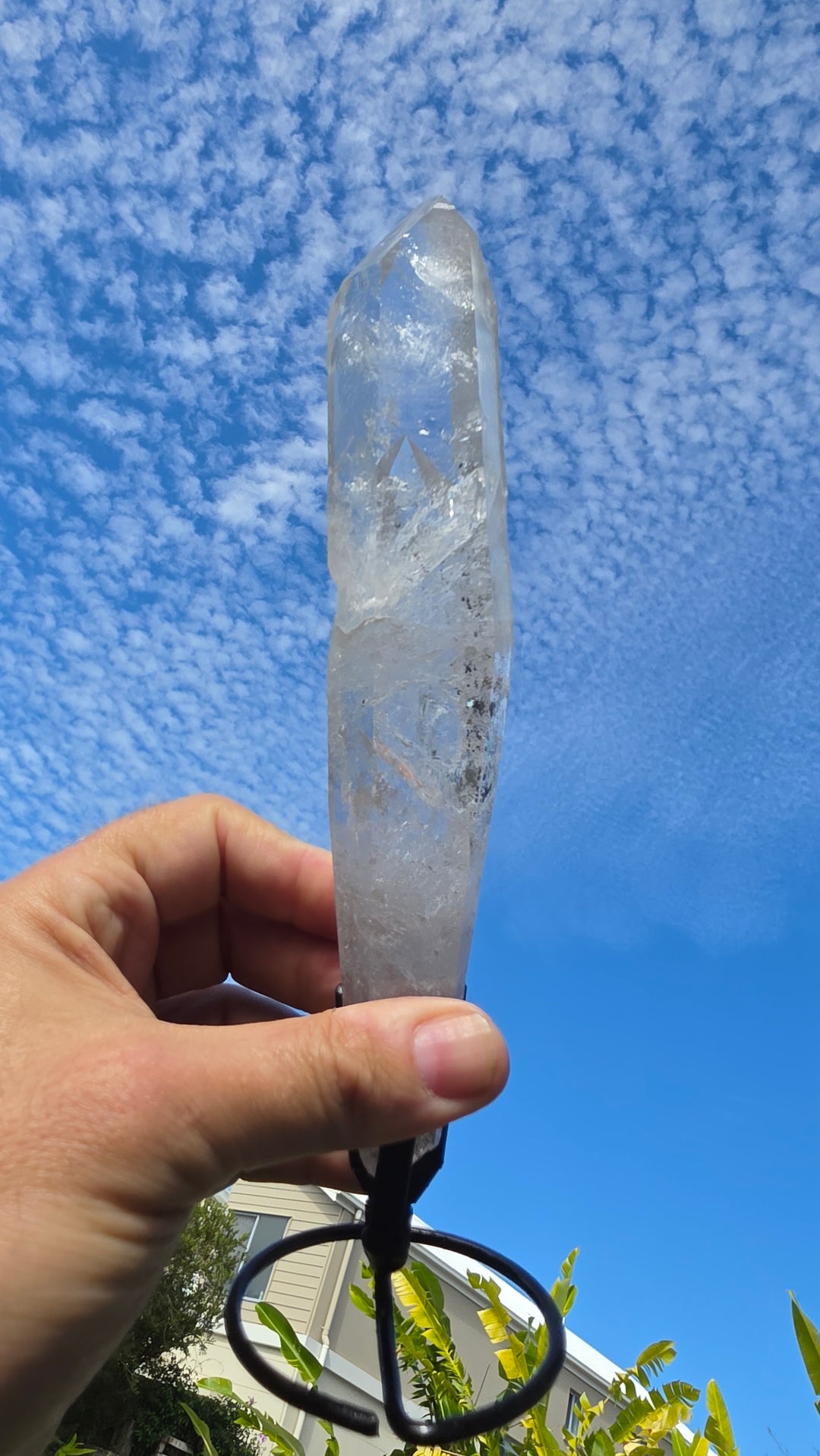 Lemurian Twin Flame Laser Quartz with metal stand