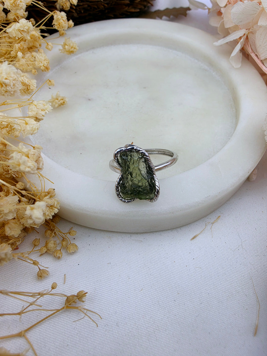 Moldavite Silver Ring - Adjustable