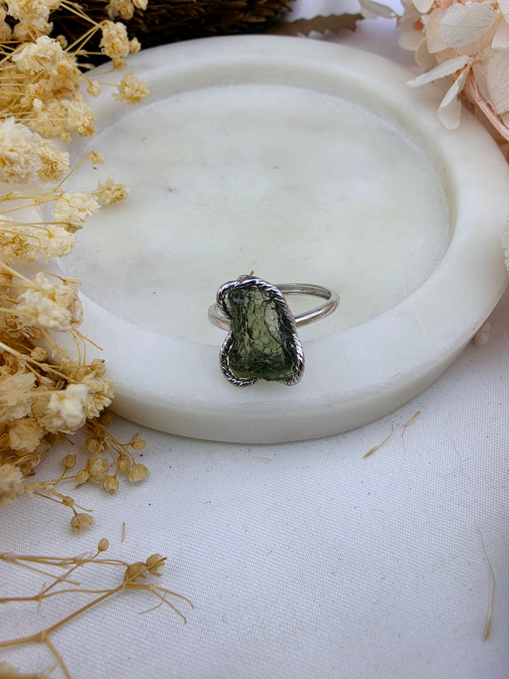 Moldavite Silver Ring - Adjustable