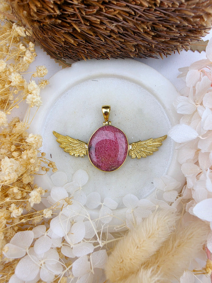 Rhodonite Anahata Brass Pendant