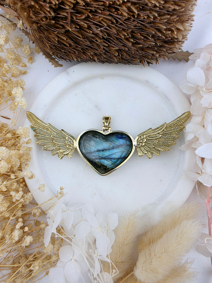 Labradorite Heart Anahata Brass Pendant