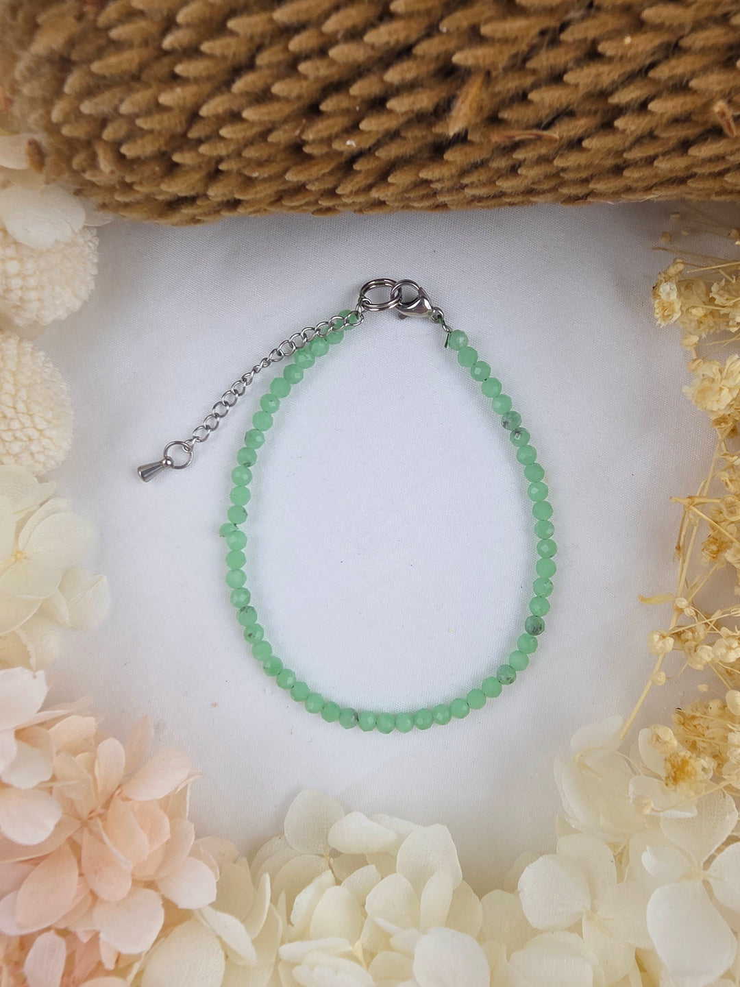 Green Aventurine Faceted Bracelet - 4mm (Adjustable Chain)