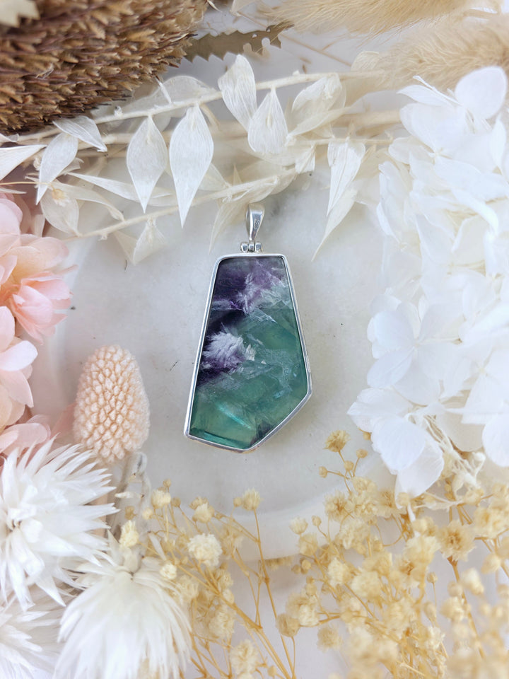 Rainbow Fluorite Silver Pendant