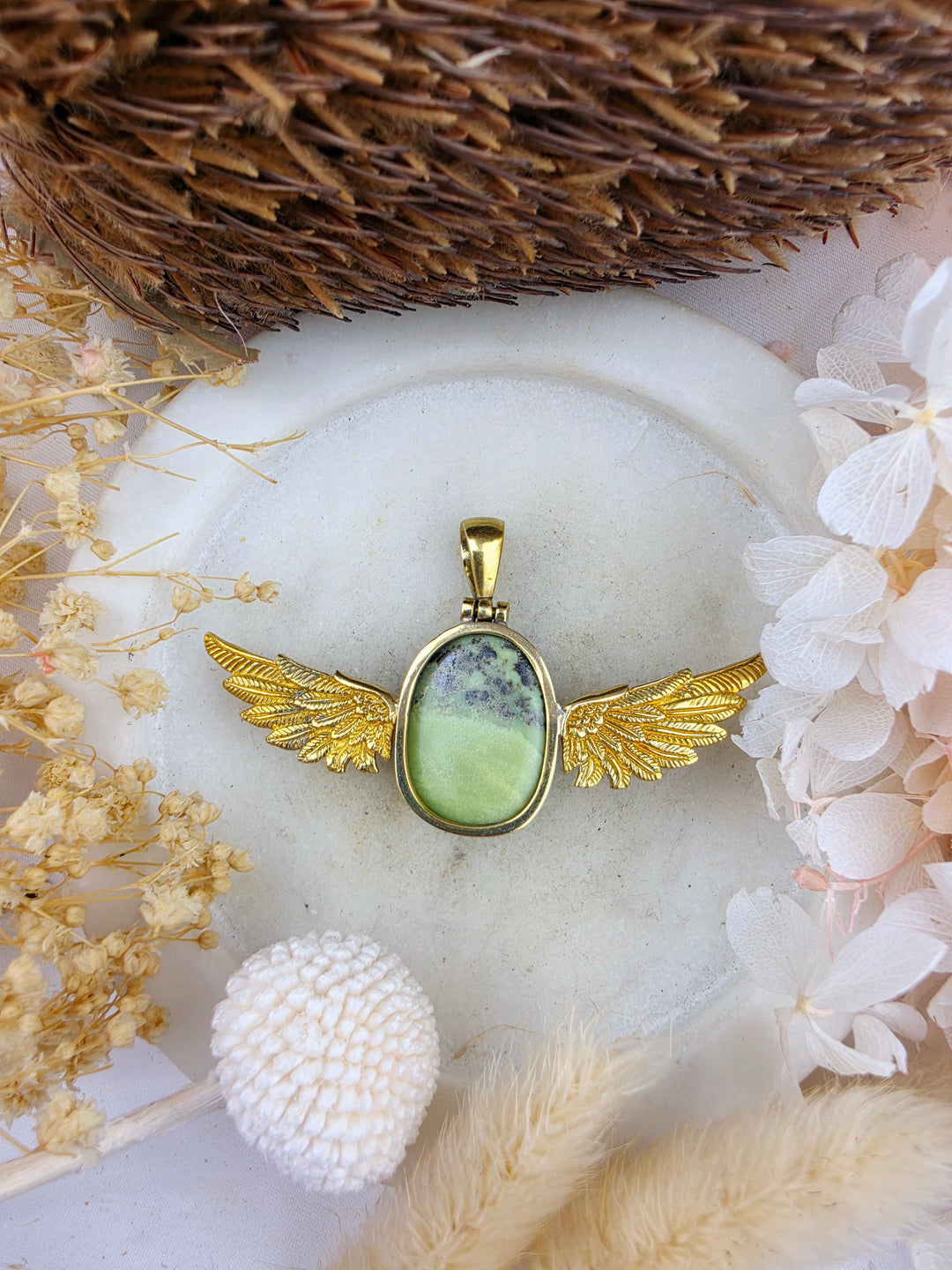 Serpentine Anahata Brass Pendant