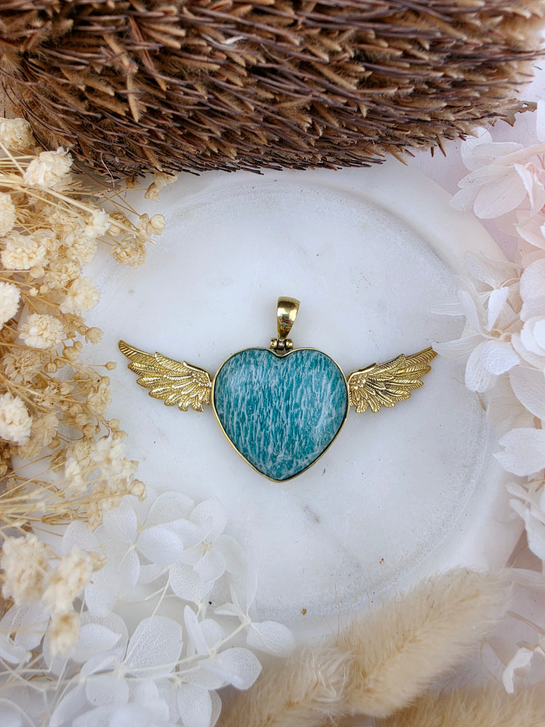 Amazonite Anahata Heart Brass Pendant