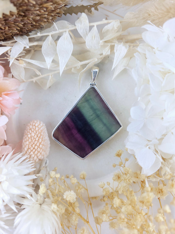 Rainbow Fluorite Silver Pendant