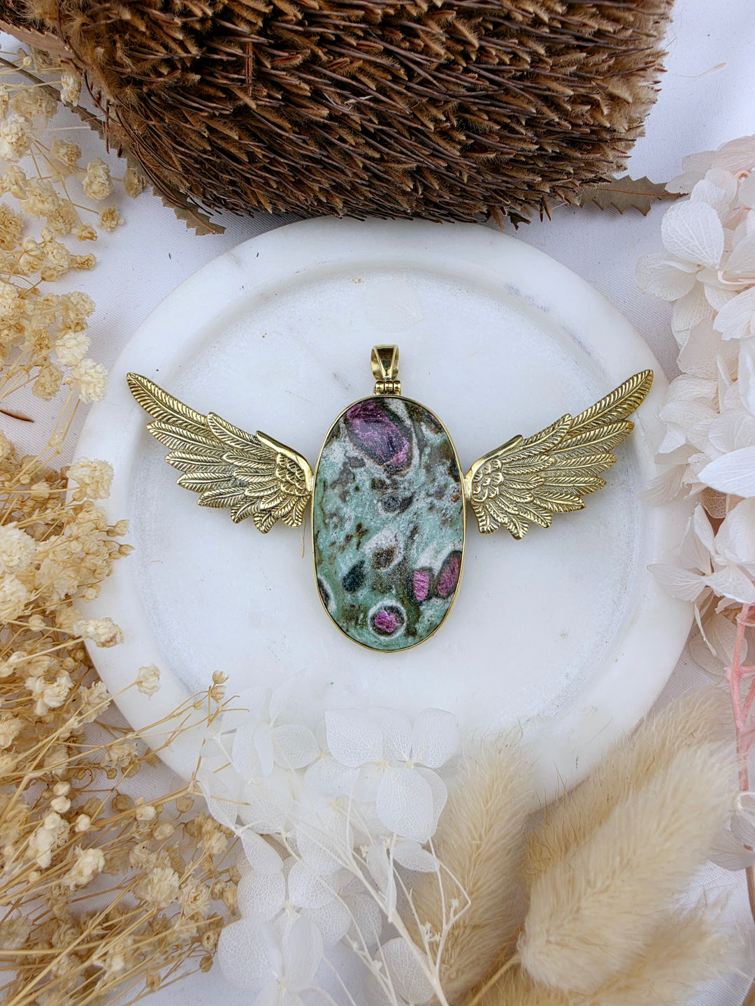 Ruby Fucshite Anahata Brass Pendant